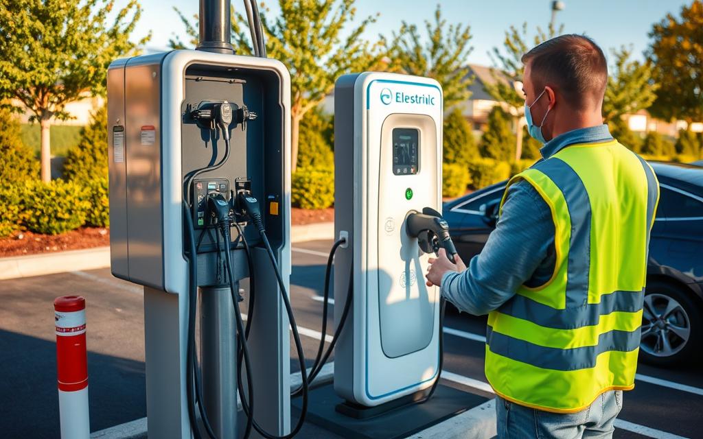 The actual installation of the EV charging station 